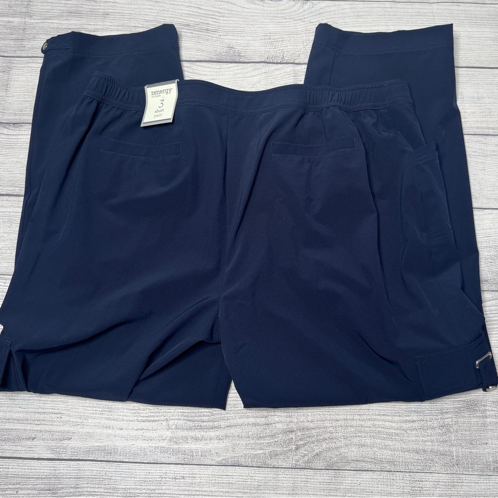 Chicos Zenergy Neema‎ Georgina Pant Activewear Ink Blue Cargo Pants Size 3 Short